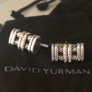 Yurman 18k gold/sterling cable cuff links/diamonds